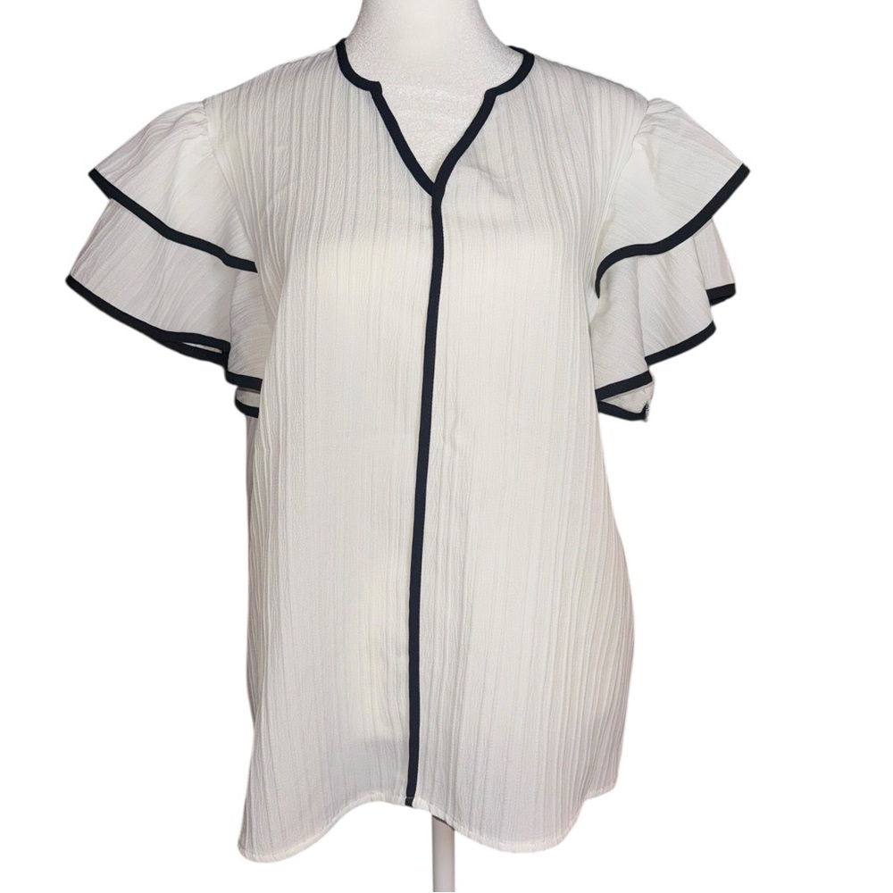 5️⃣Elegant White Ruffle Sleeve Top